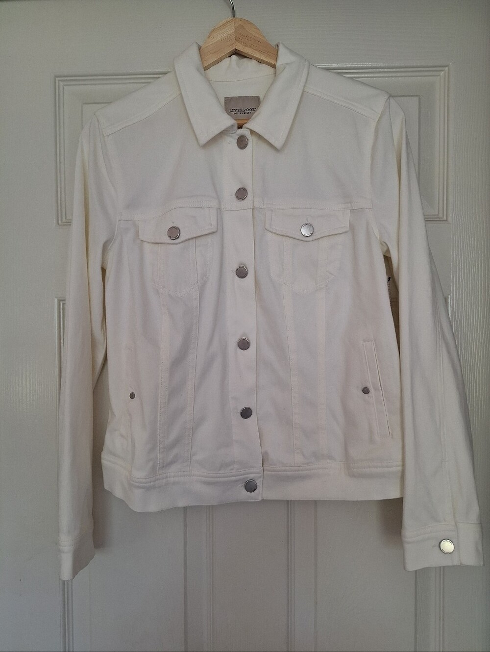Liverpool Los Angeles NWT White Denim Trucker Jacket Classic Stretch Size S